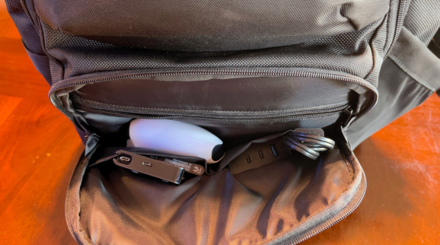The front pocket is a tight fit with a full main compartment