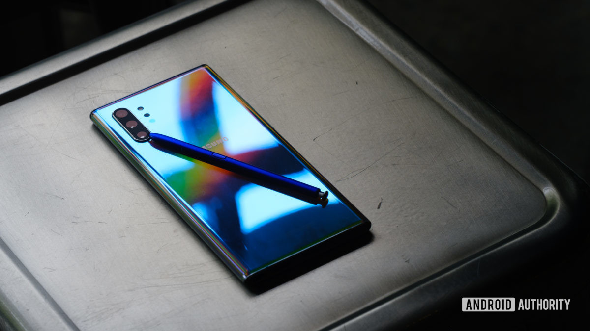 Samsung Galaxy Note 10 Plus on chair with s pen